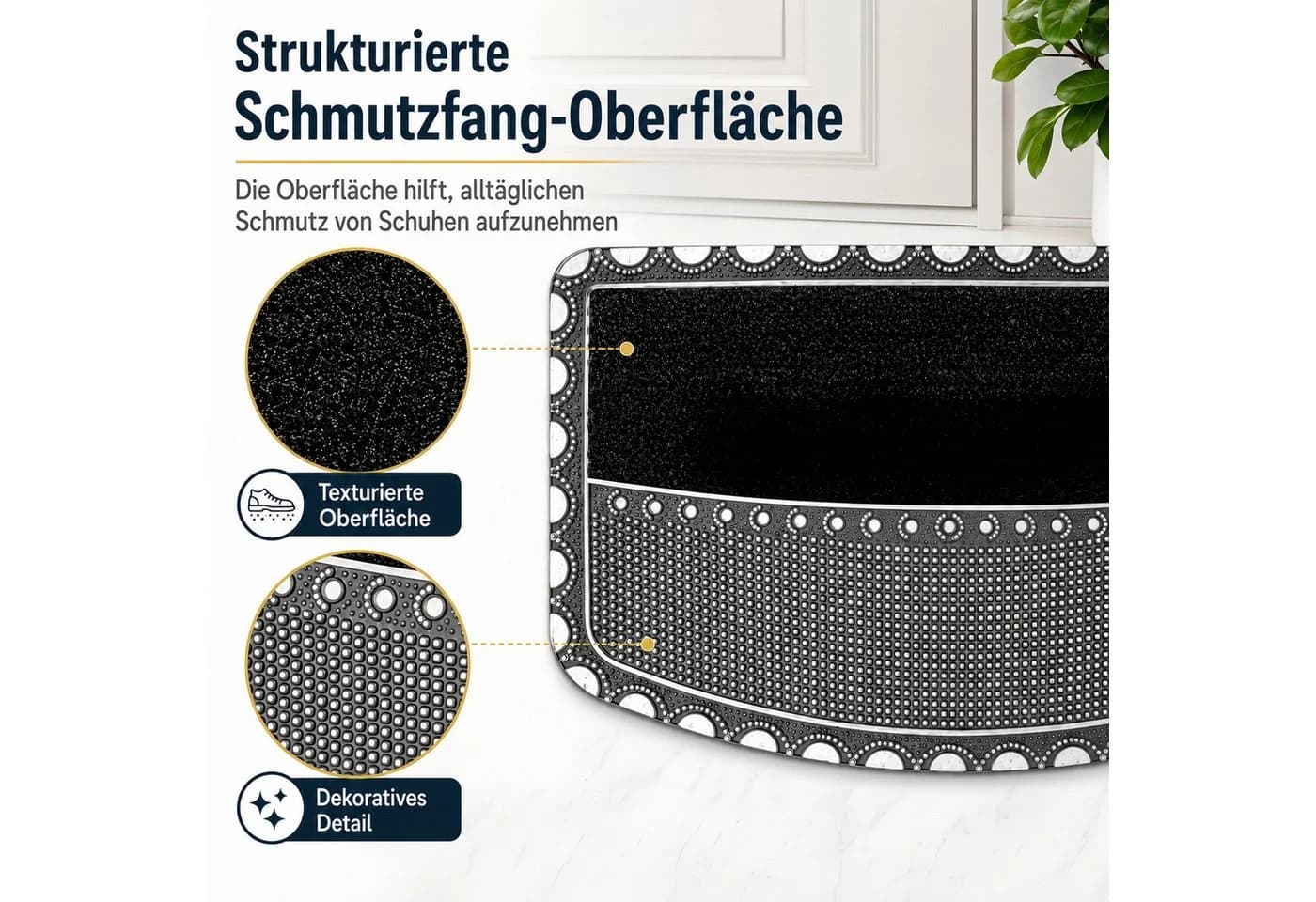 ibettertec Fußmatte 45x70 cm Schwarz Dekorativ Rutschhemmend - Bild 4