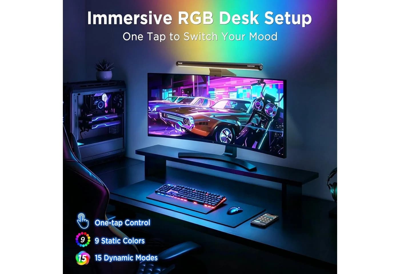 ibettertec LED Monitorlampe 44cm mit RGB Hintergrundbeleuchtung