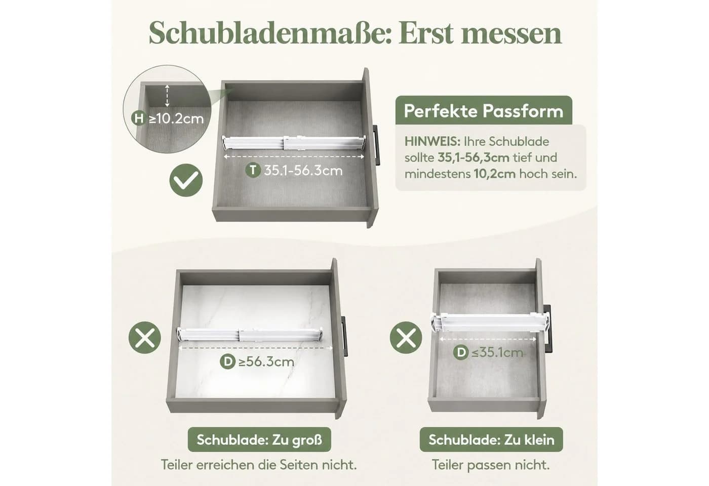 Lifewit Schubladentrenner verstellbar 35-55 cm Weiß ABS-Kunststoff - Bild 3