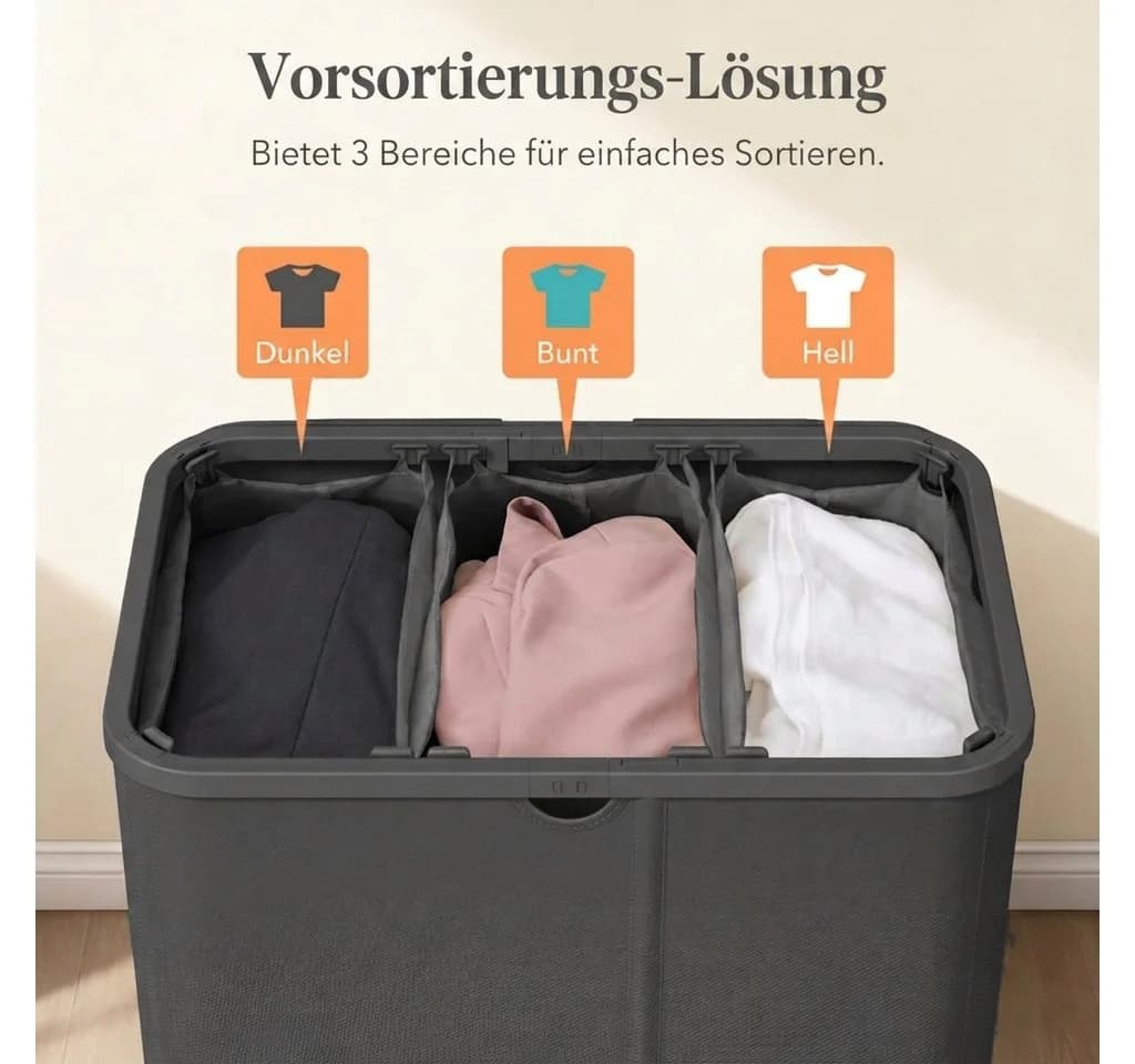 Lifewit Wäschesortierer Wäschekorb 165L mit Deckel Dunkelgrau - Bild 3