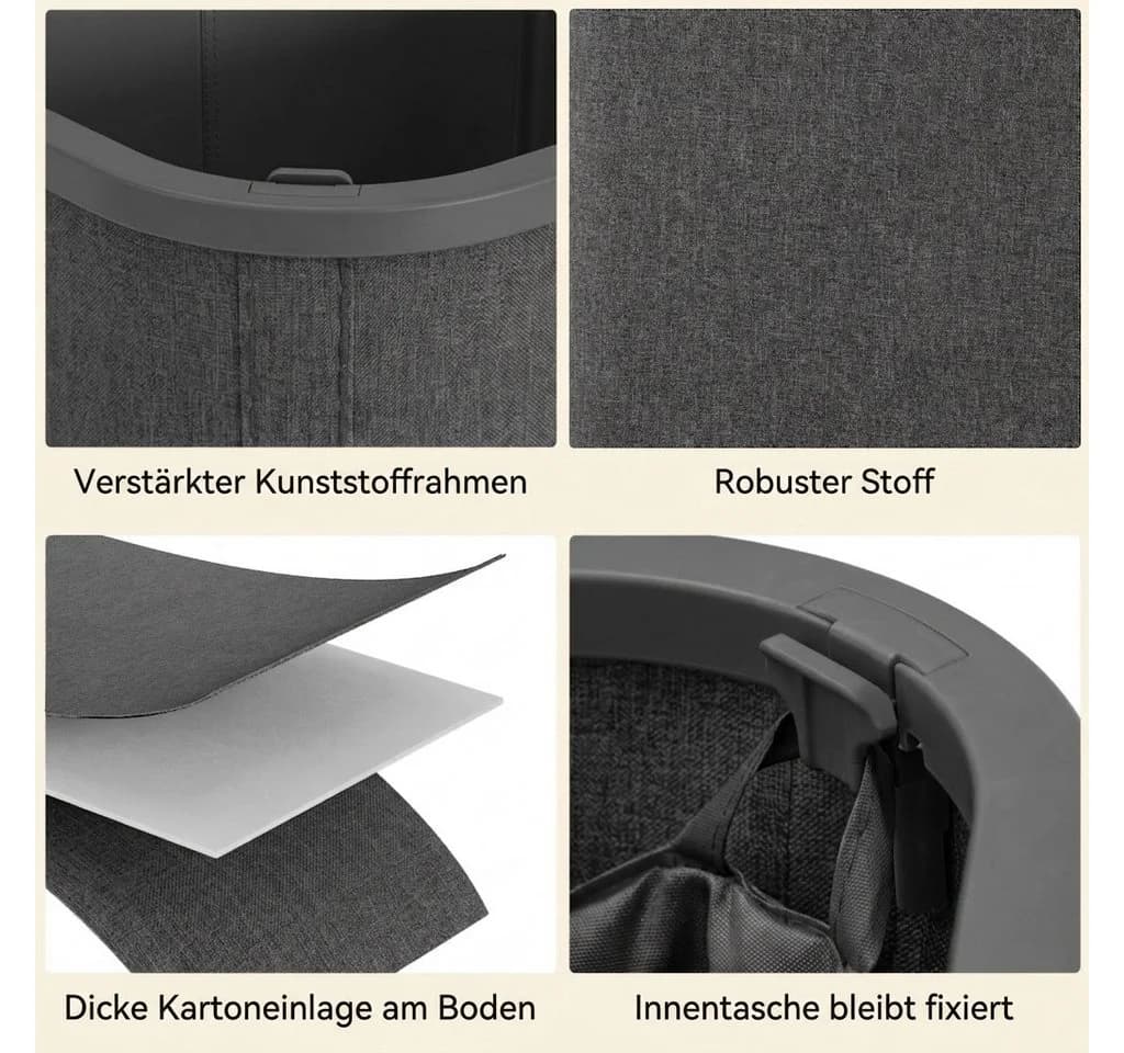Lifewit Wäschesortierer Wäschekorb 165L mit Deckel Dunkelgrau - Bild 5