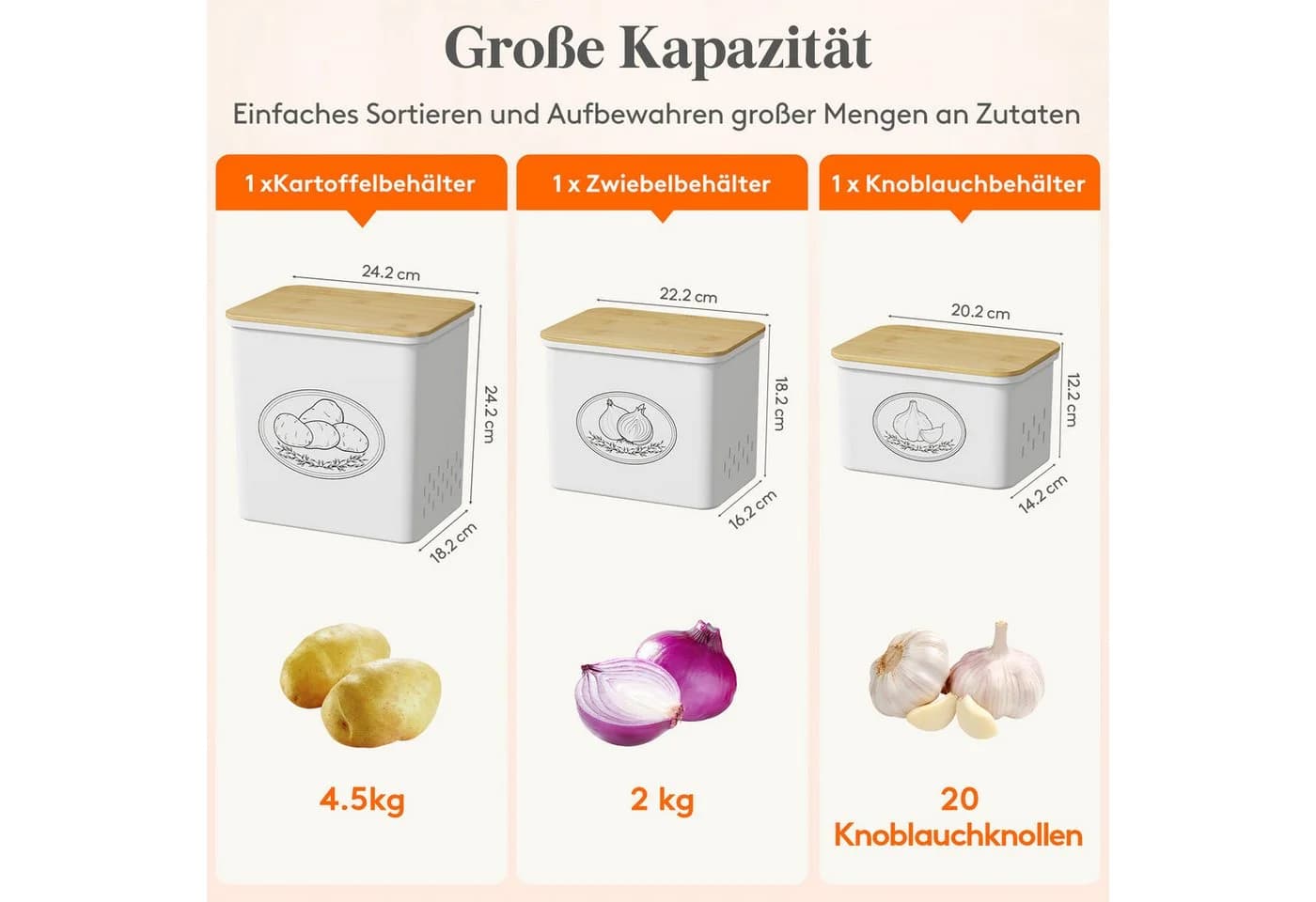 Lifewit Frischhaltedosen Set 3-tlg. Weiß Kunststoff mit Bambusdeckel