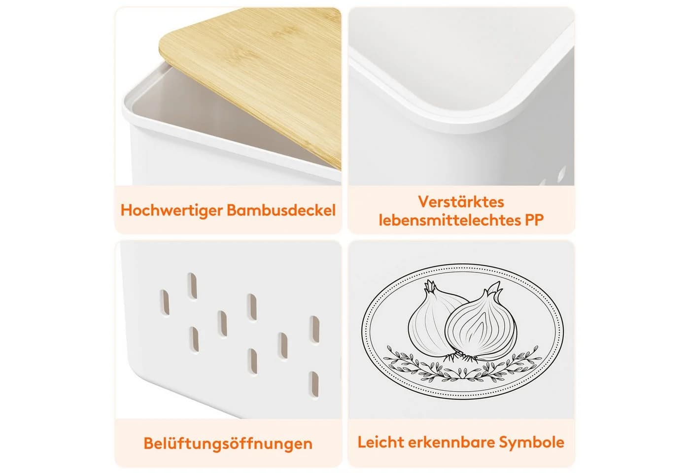 Lifewit Frischhaltedosen Set 3-tlg. Weiß Kunststoff mit Bambusdeckel - Bild 3