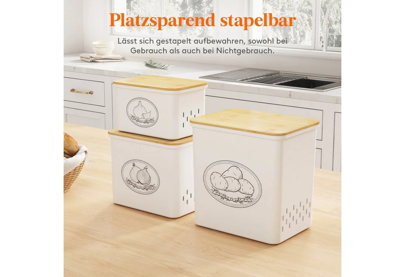 Lifewit Frischhaltedosen Set 3-tlg. Weiß Kunststoff mit Bambusdeckel - Bild 4