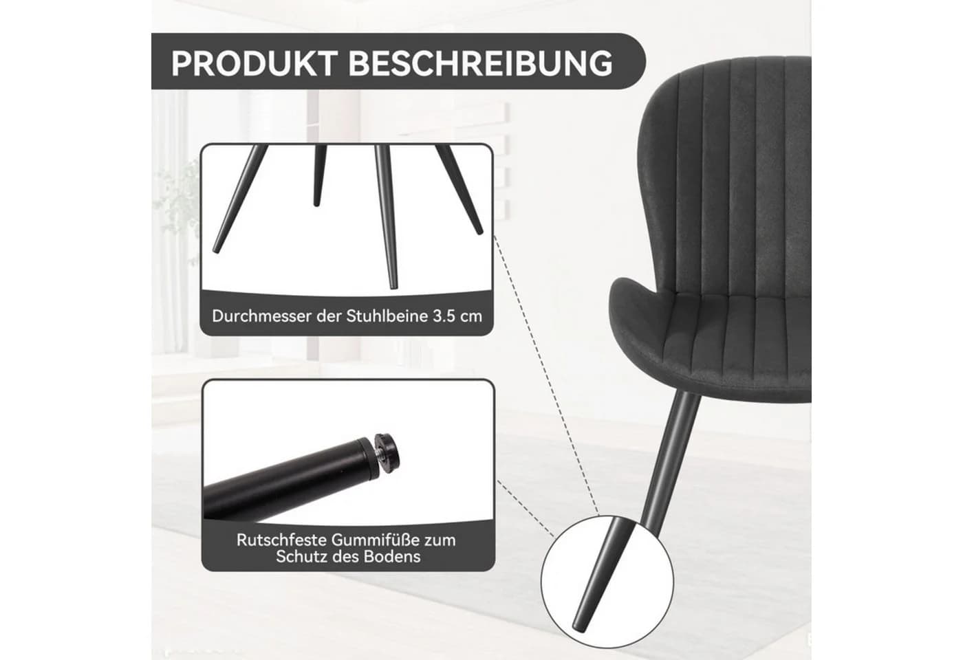 HawthyHome Esszimmerstuhl 2er Set Polsterstuhl mit Armlehnen & Metallbeinen - Bild 4