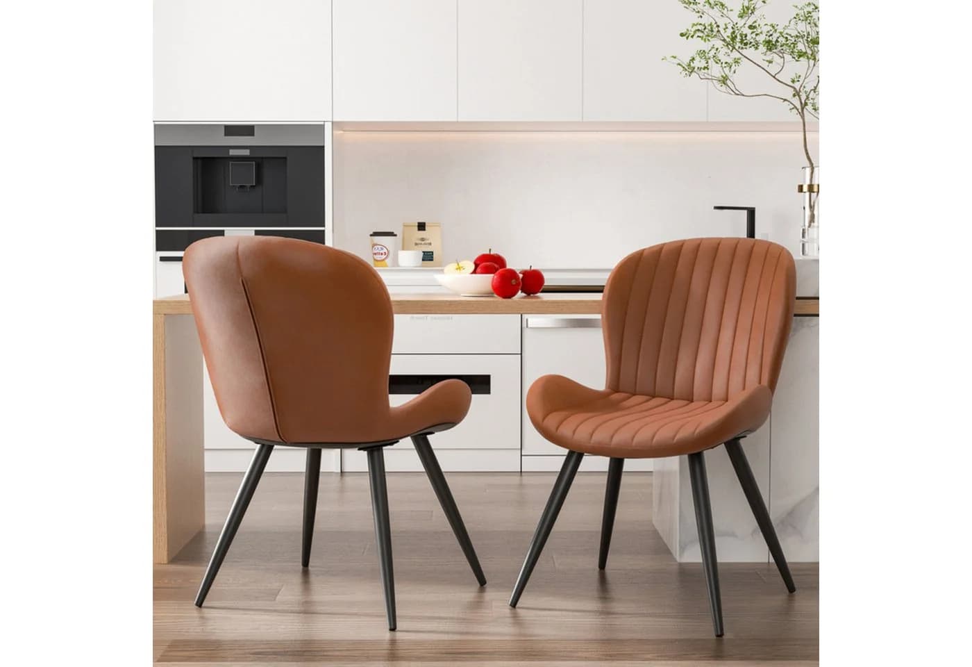 HawthyHome Esszimmerstuhl 2er Set Polsterstuhl mit Armlehnen Metallbeine Braun - Bild 2