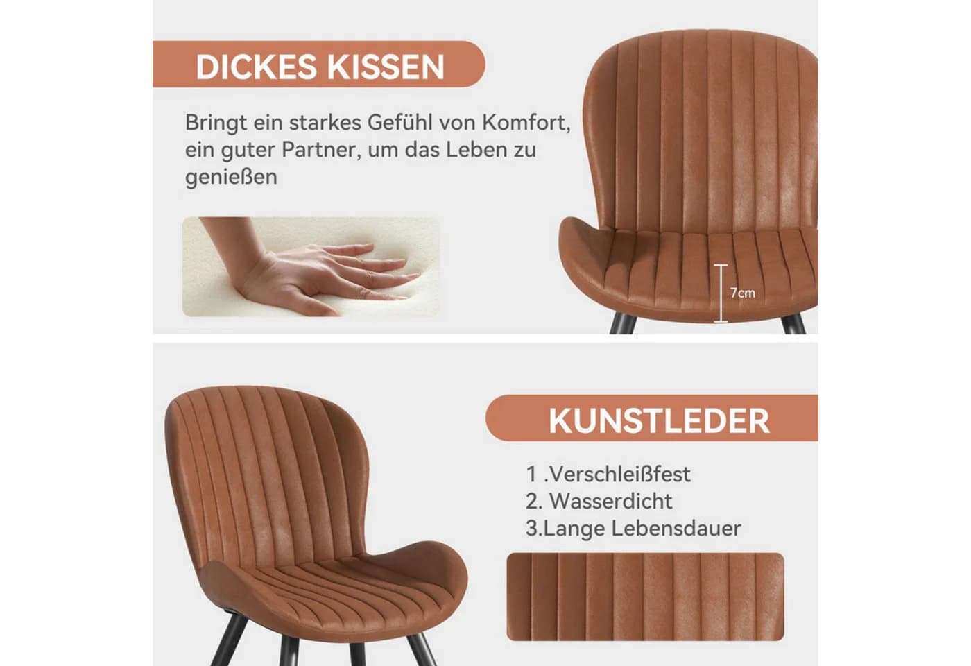 HawthyHome Esszimmerstuhl 2er Set Polsterstuhl mit Armlehnen Metallbeine Braun - Bild 4