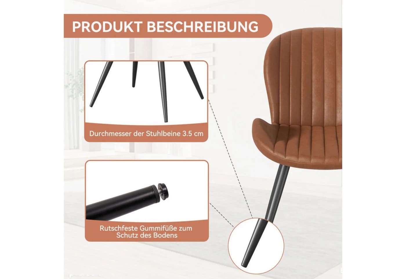 HawthyHome Esszimmerstuhl 2er Set Polsterstuhl mit Armlehnen Metallbeine Braun - Bild 5