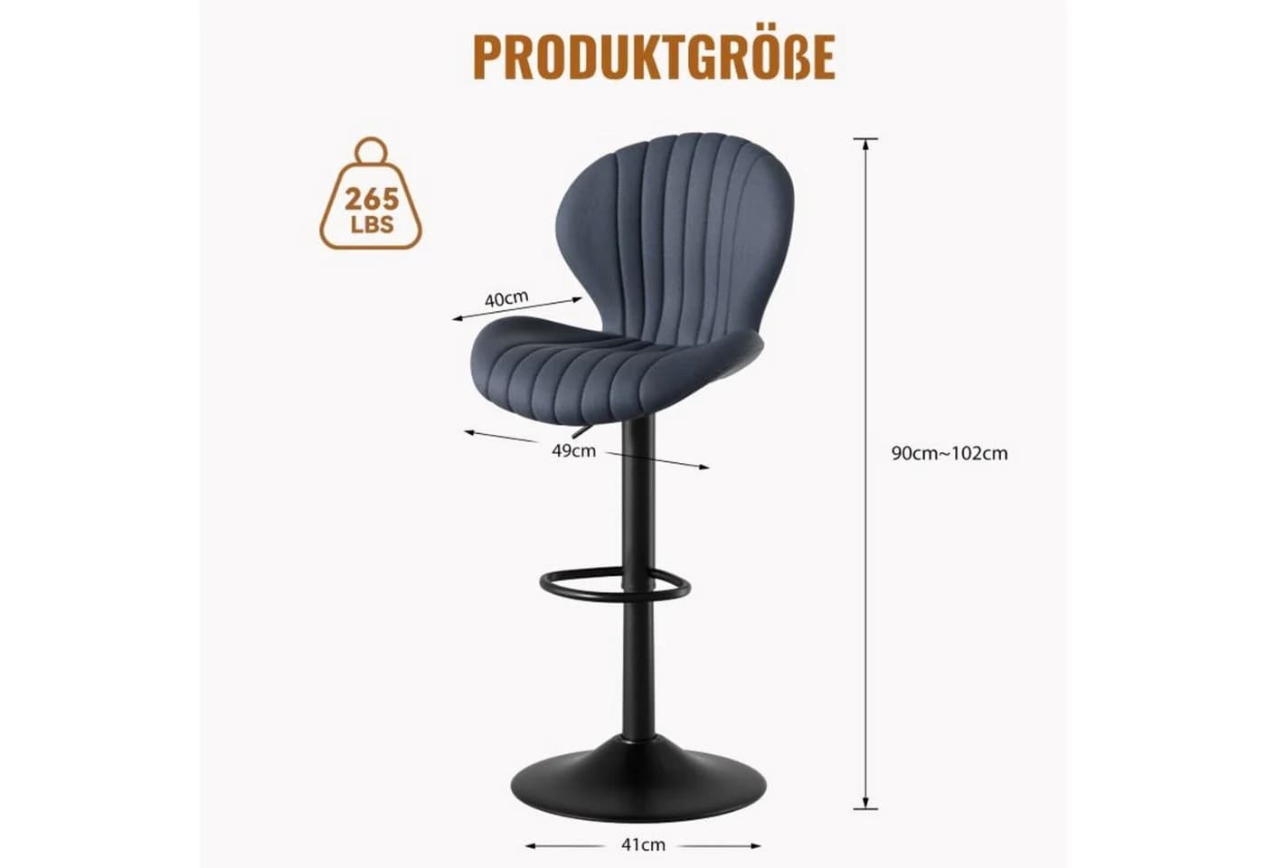 HawthyHome Barhocker Set 2er, Höhenverstellbar, 360° Drehbar, Grau