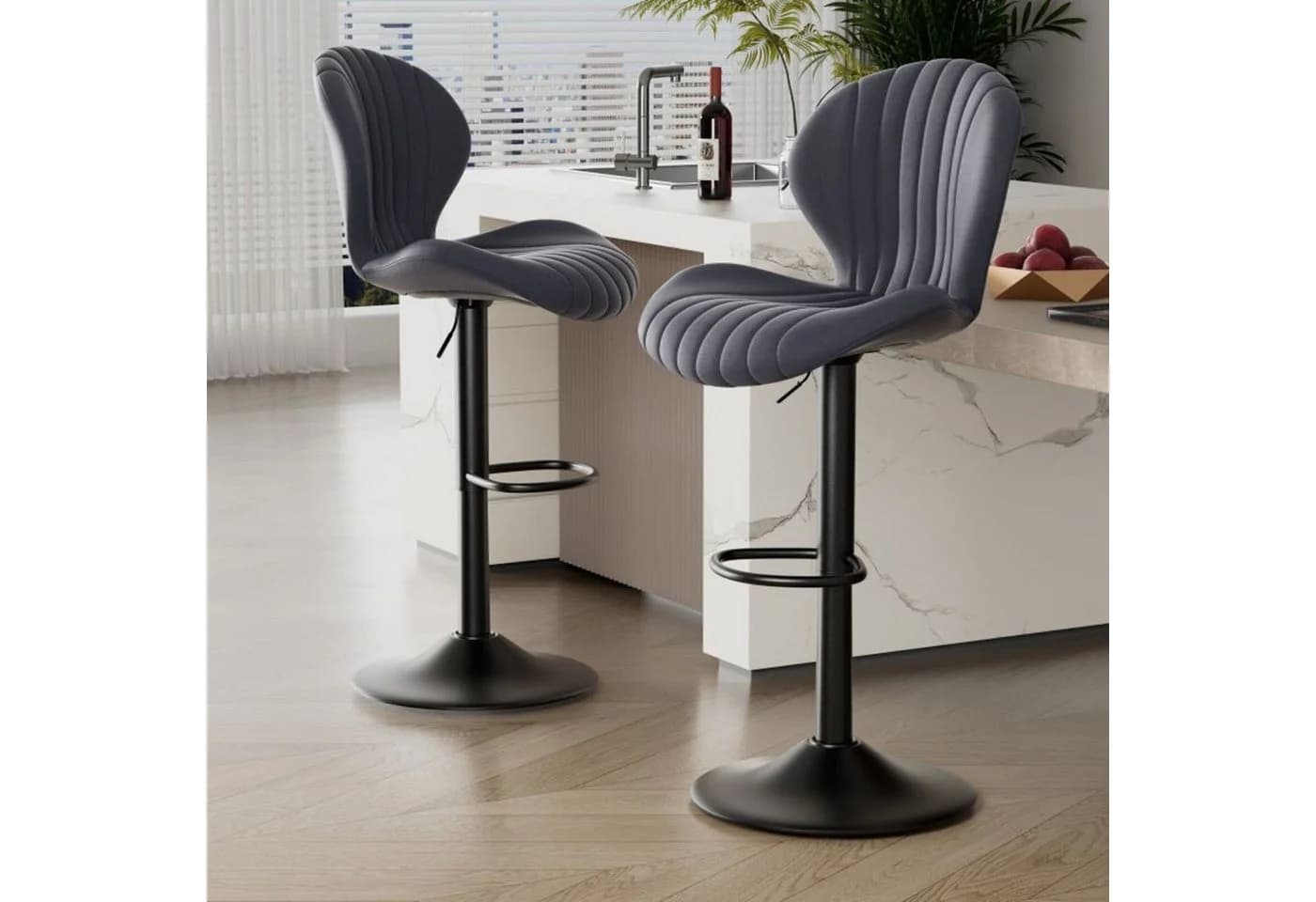 HawthyHome Barhocker Set 2er, Höhenverstellbar, 360° Drehbar, Grau - Bild 2