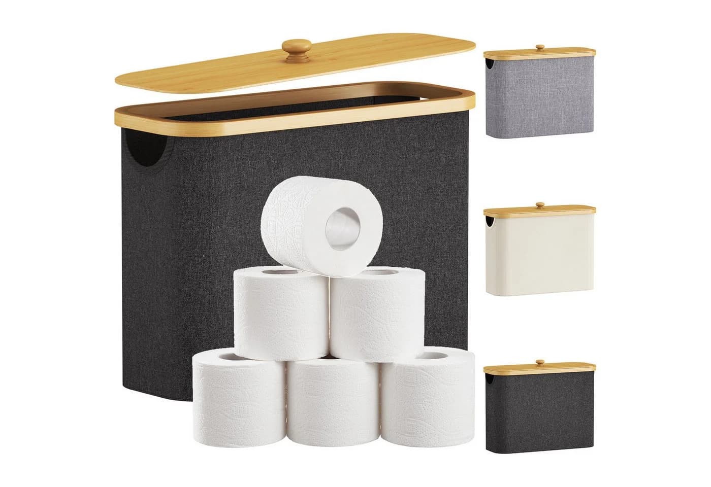 Lifewit Papiertuchbox Toilettenpapier Aufbewahrungskorb Bambus Badezimmer Organizer Schwarz - Bild 2