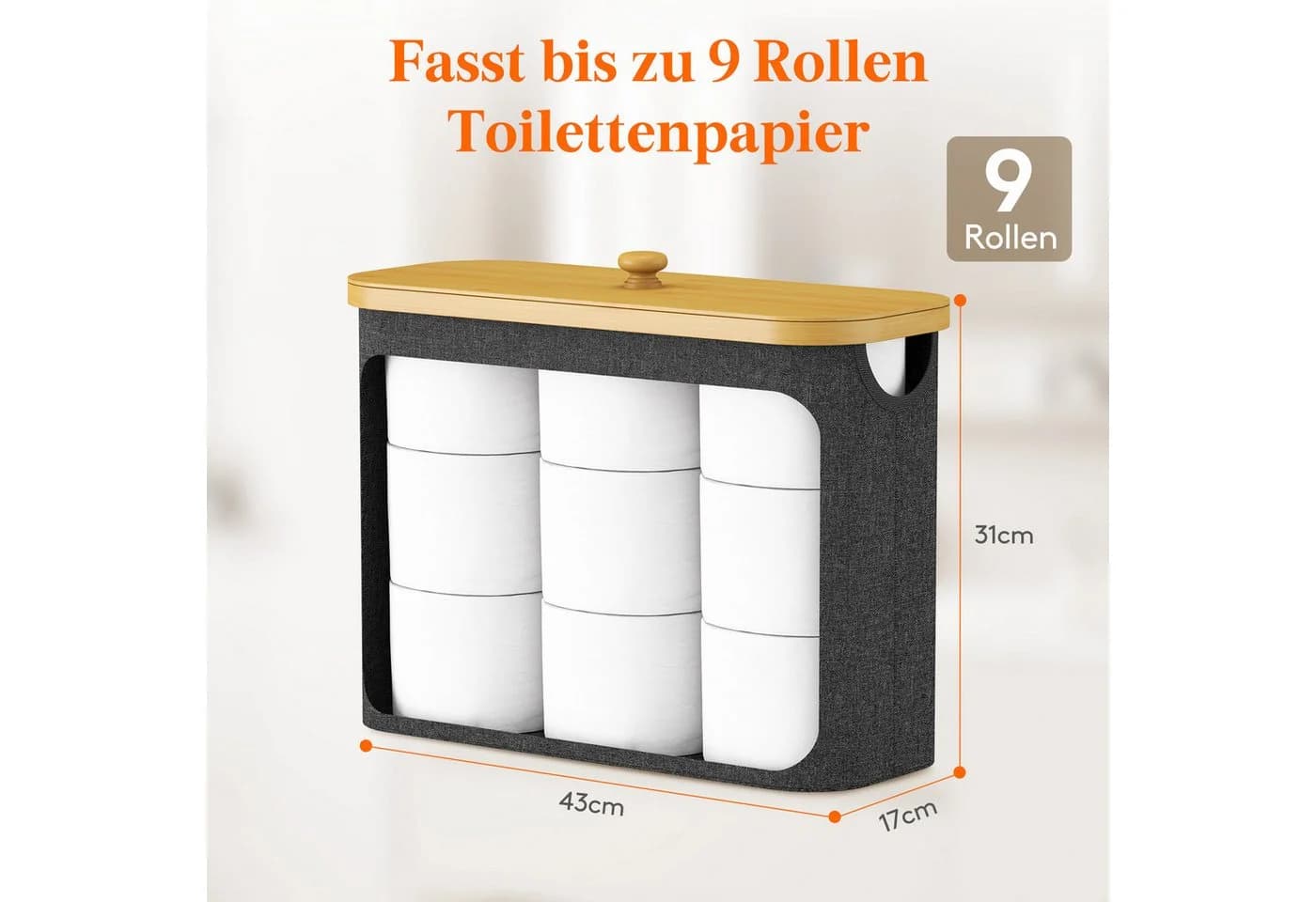Lifewit Papiertuchbox Toilettenpapier Aufbewahrungskorb Bambus Badezimmer Organizer Schwarz - Bild 3