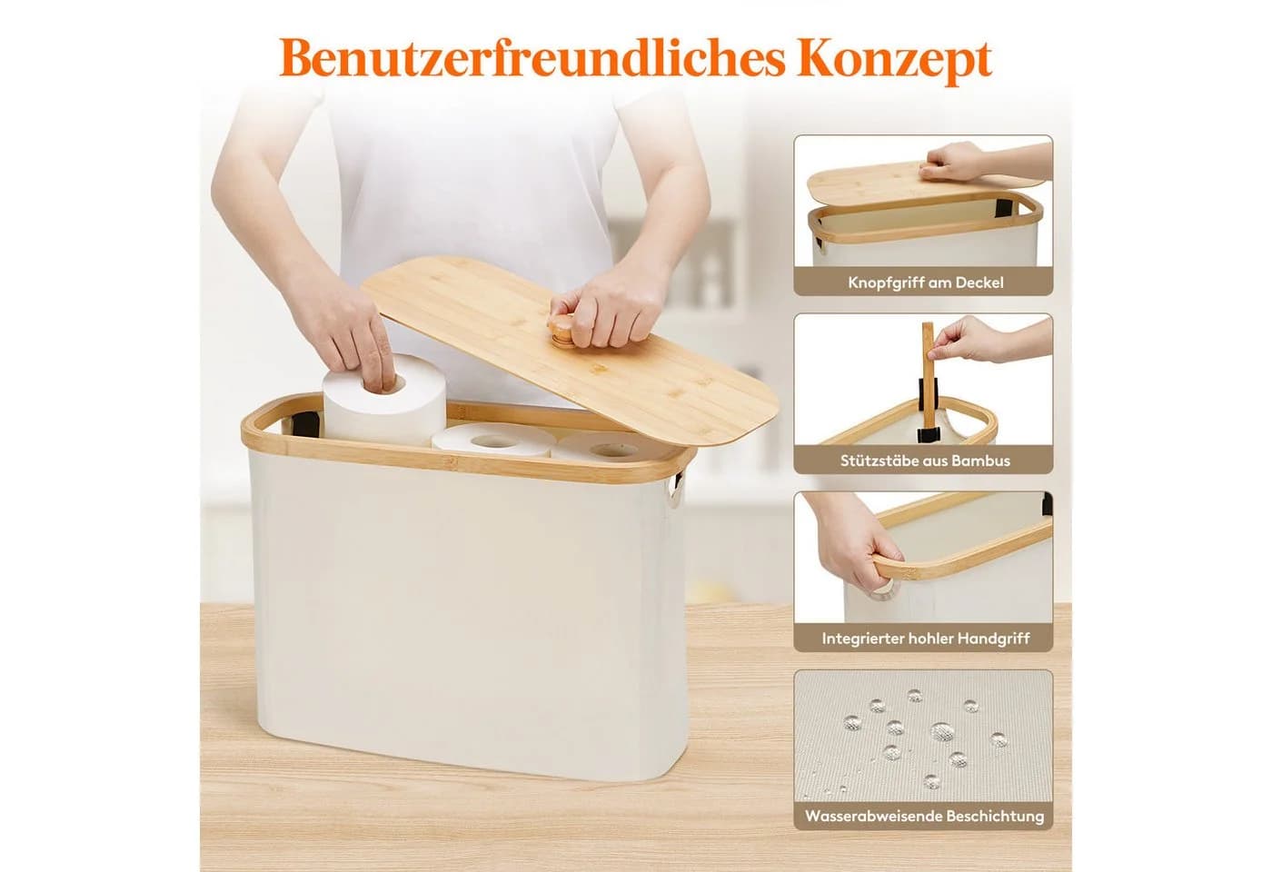 Lifewit Papiertuchbox Bambus Badezimmer Organizer Weiß - Bild 4