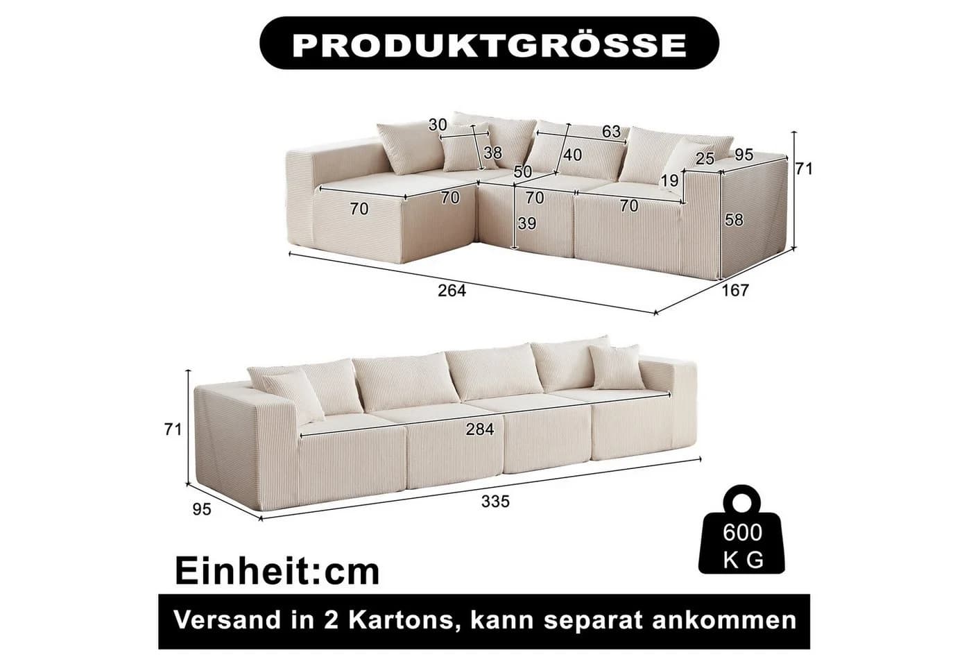 ANYSUN Modulares Ecksofa L-förmig Cord Beige - Bild 4