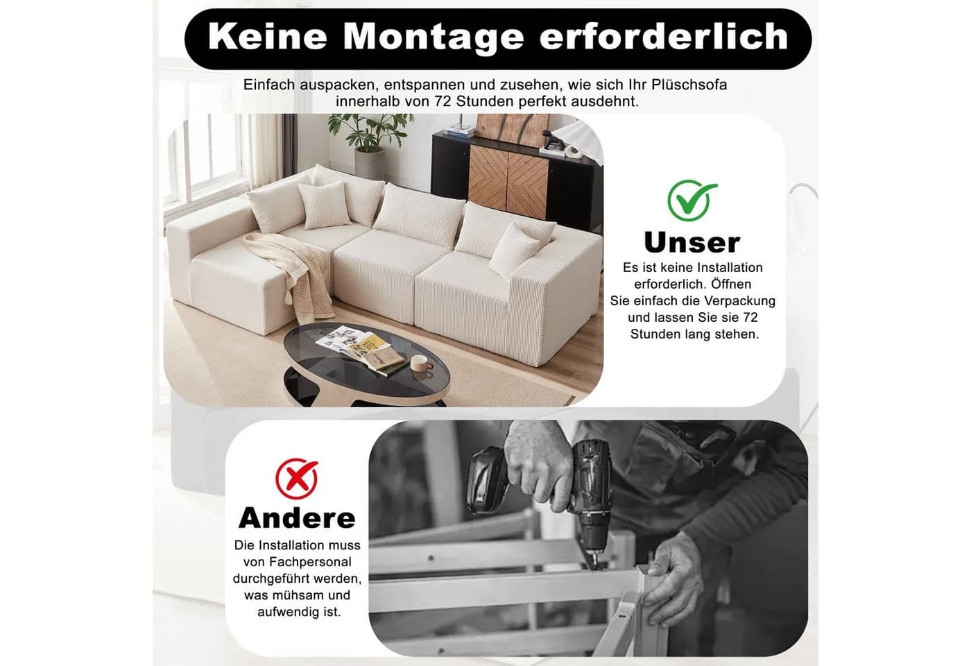 ANYSUN Modulares Ecksofa L-förmig Cord Beige - Bild 5