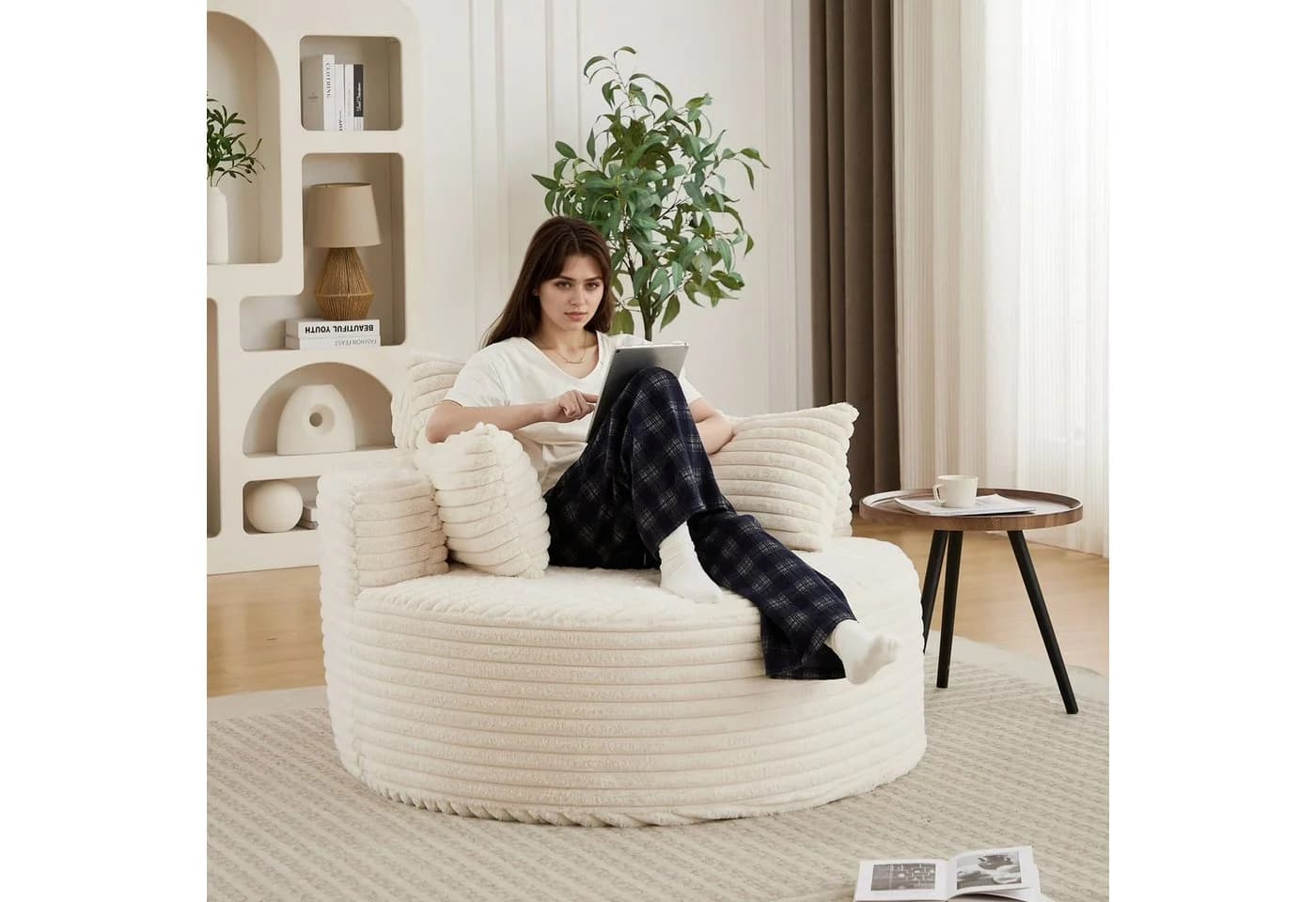 ANYSUN Relaxsessel Cord Beige Moderner Bodensessel