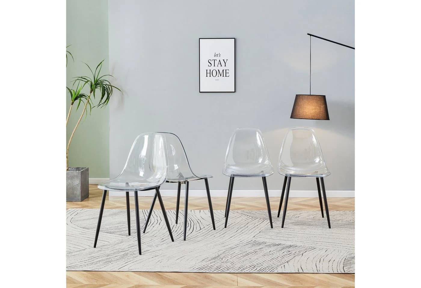 ANYSUN Esszimmerstuhl 4er Set Transparent Silber Metallbeine