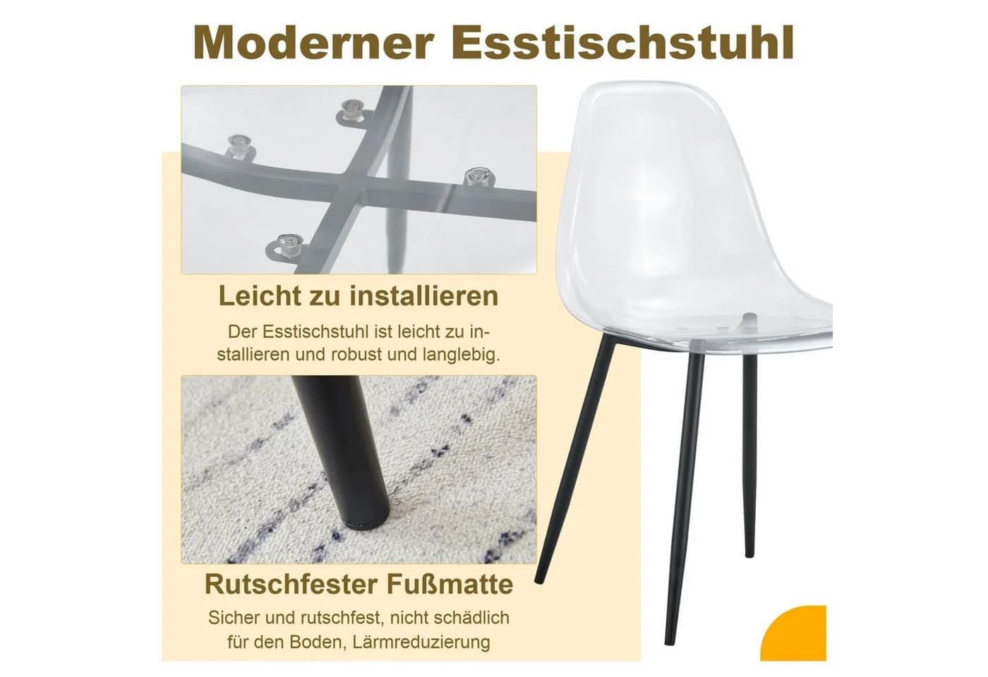 ANYSUN Esszimmerstuhl 4er Set Transparent Silber Metallbeine - Bild 4