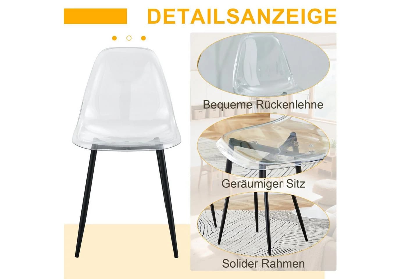 ANYSUN Esszimmerstuhl 4er Set Transparent Silber Metallbeine - Bild 5