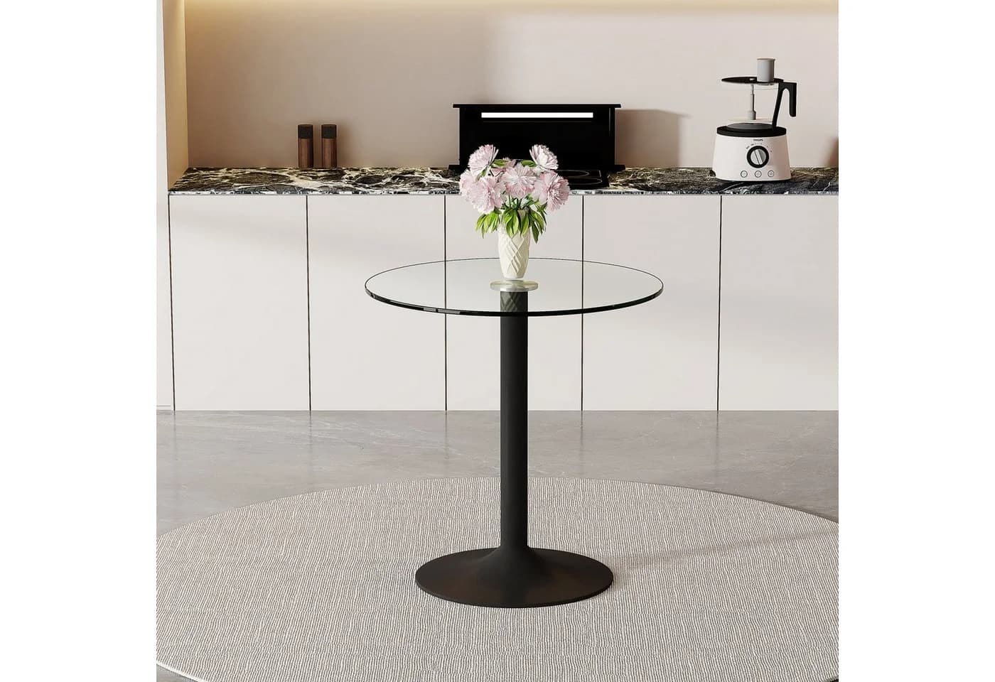 ANYSUN Runder Glastisch Silber Glas Metallbeine Modern
