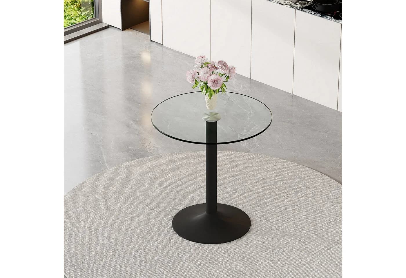 ANYSUN Runder Glastisch Silber Glas Metallbeine Modern - Bild 2