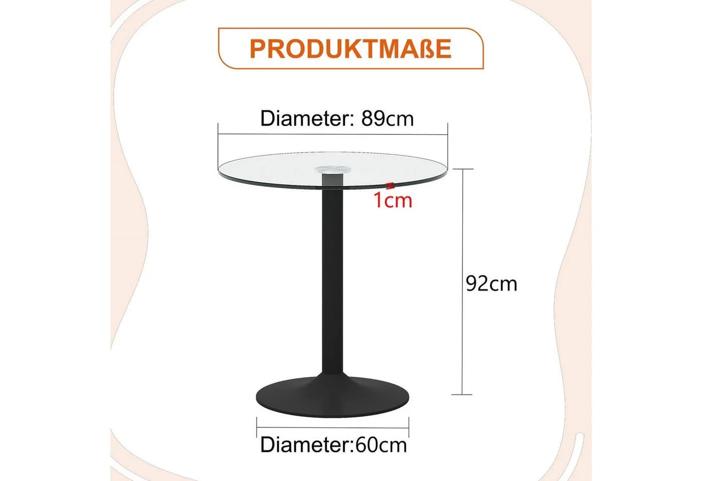 ANYSUN Runder Glastisch Silber Glas Metallbeine Modern - Bild 3