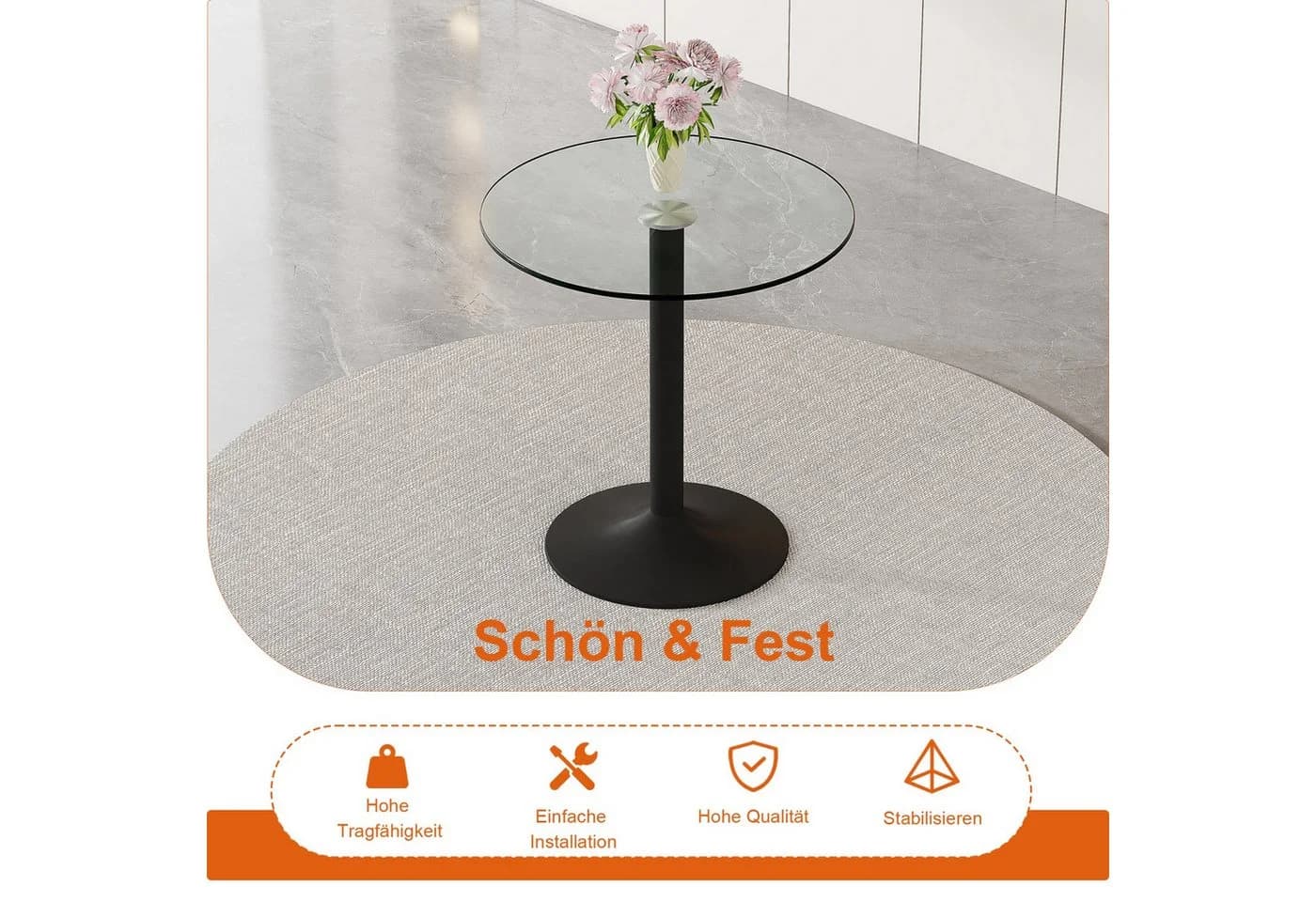 ANYSUN Runder Glastisch Silber Glas Metallbeine Modern - Bild 5