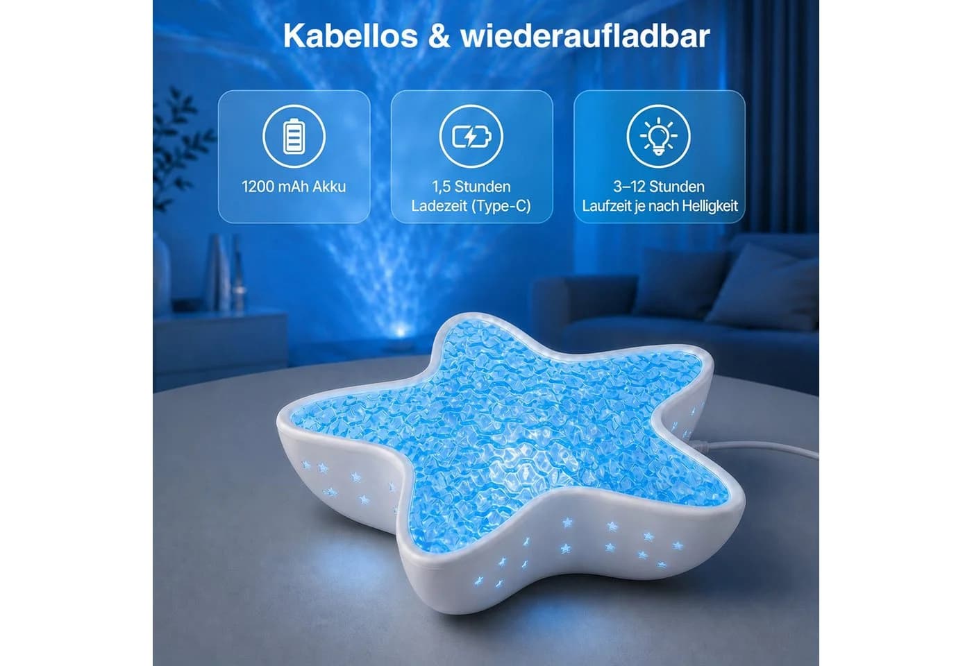 ANYSUN LED-Sternenhimmel Projektor Seestern 7 Modi Dimmbar USB-C - Bild 3