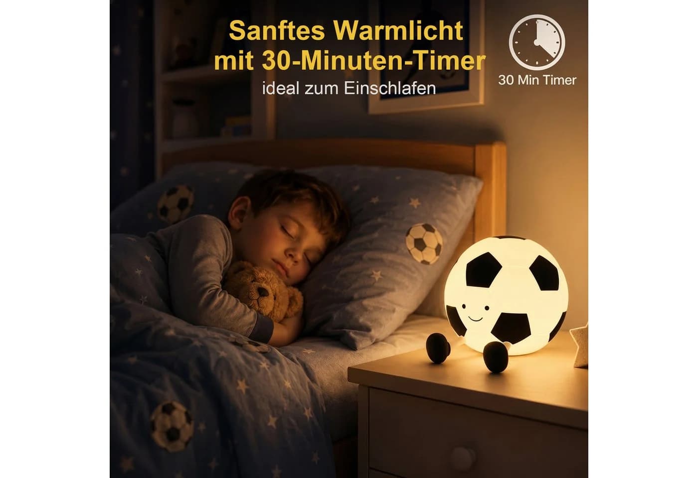 ANYSUN LED Nachtlicht Kinder Fußball Silikonlampe mit Touch-Steuerung und Timer - Bild 3