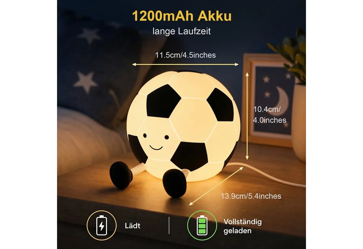 ANYSUN LED Nachtlicht Kinder Fußball Silikonlampe mit Touch-Steuerung und Timer - Bild 4