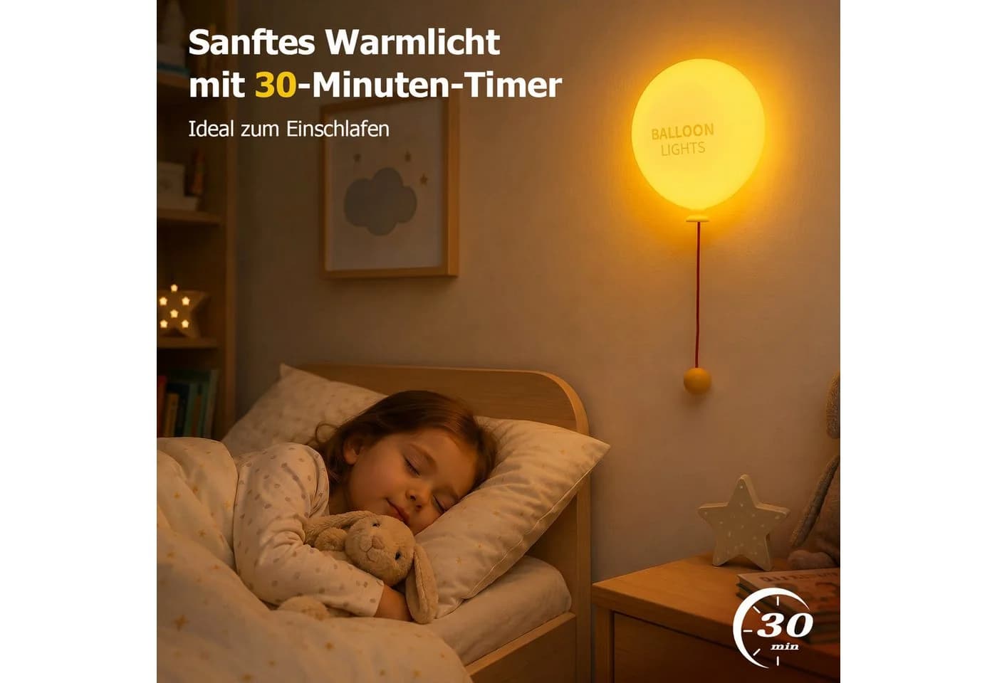 ANYSUN LED Nachtlicht Kinder Gelb Ballon mit Zugschalter