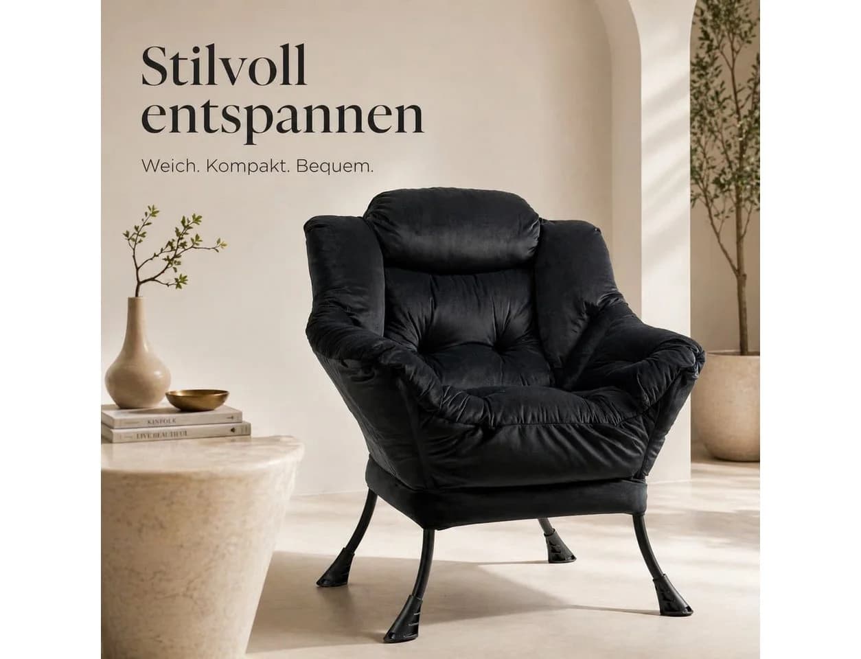 ANYSUN Loungesessel Schwarz Samt Nackenstütze Relaxsessel - Bild 4
