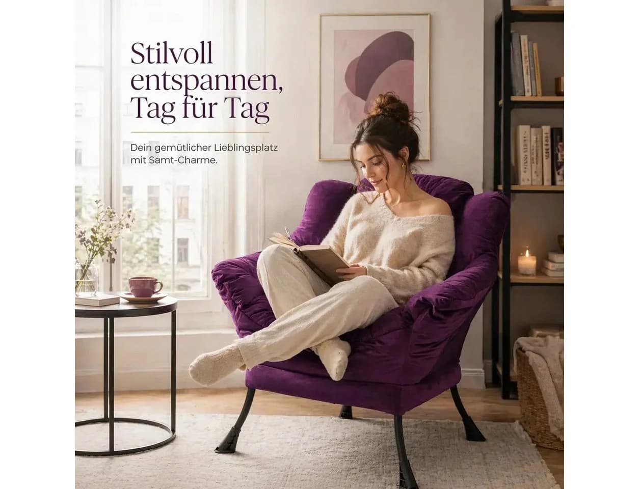 ANYSUN Loungesessel Samt Grau Ergonomische Nackenstütze