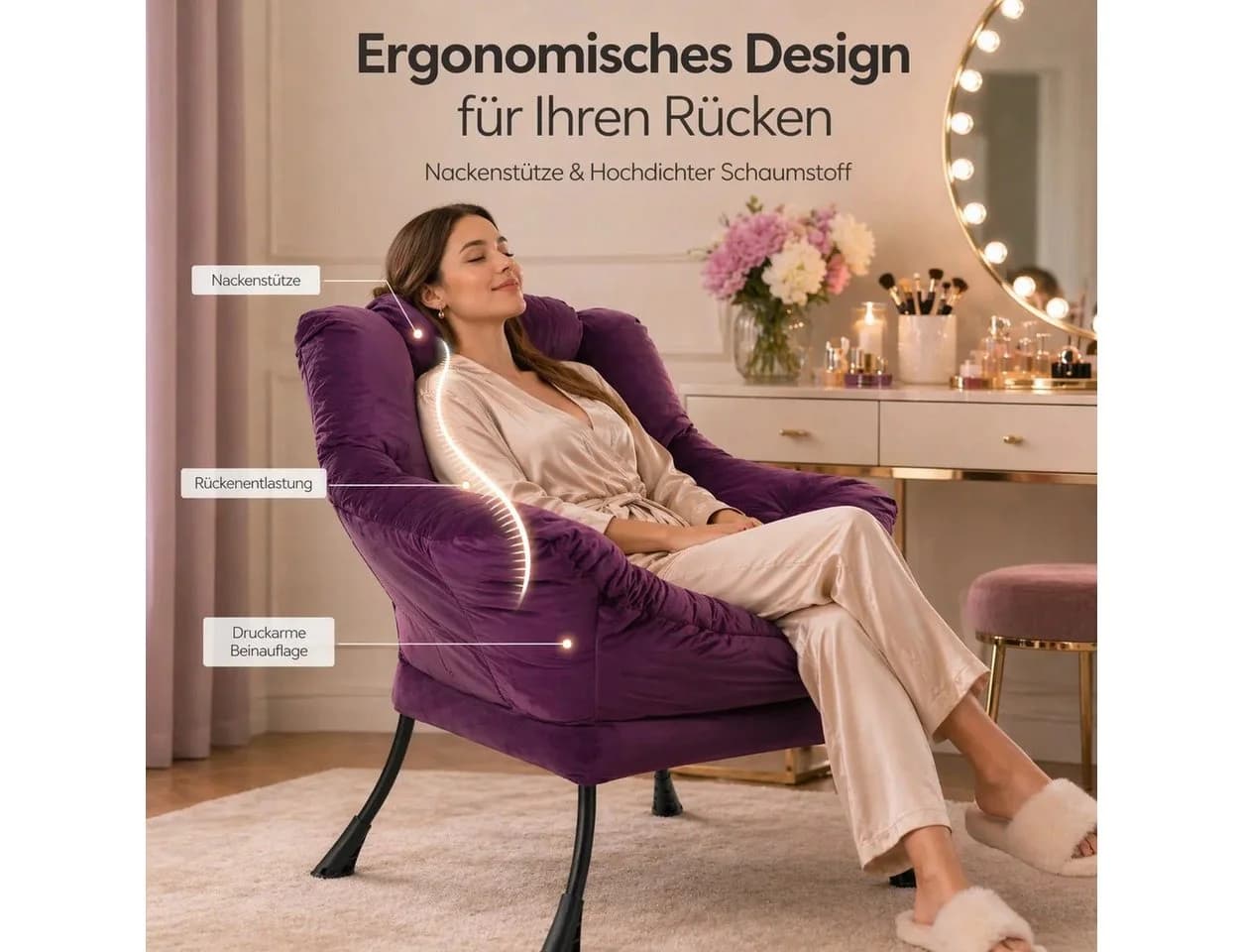 ANYSUN Loungesessel Samt Grau Ergonomische Nackenstütze - Bild 3