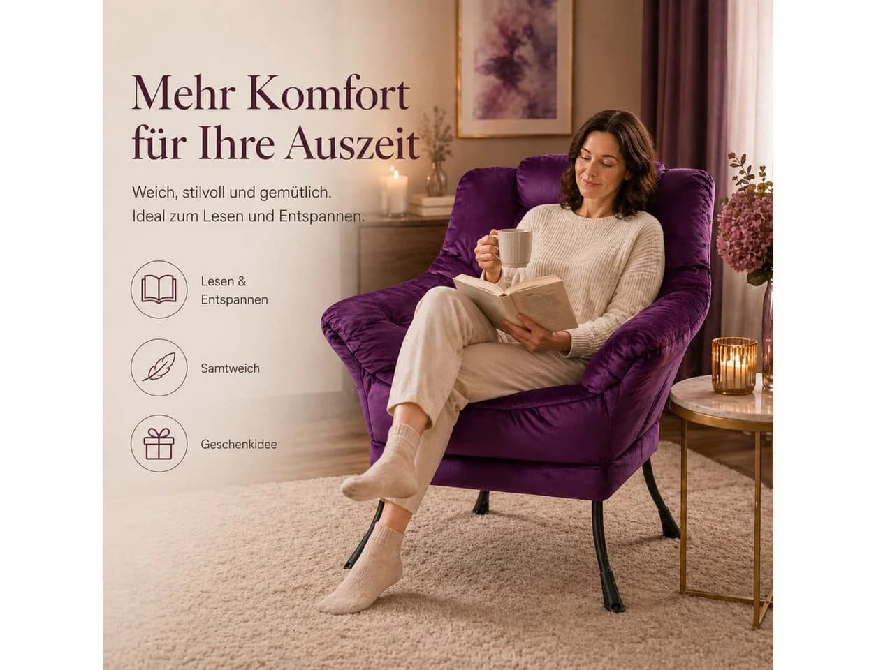 ANYSUN Loungesessel Samt Grau Ergonomische Nackenstütze - Bild 4