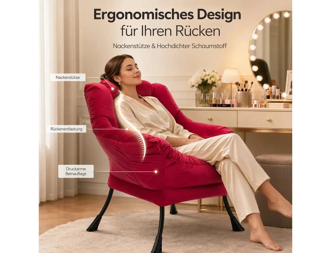ANYSUN Loungesessel Relaxsessel Samt Grau Ergonomisch