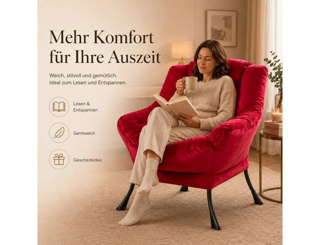 ANYSUN Loungesessel Relaxsessel Samt Grau Ergonomisch - Bild 5