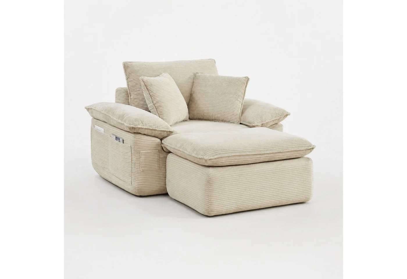 ANYSUN 2-Sitzer Chaiselongue-Sessel Beige Cord mit Ottomane - Bild 2