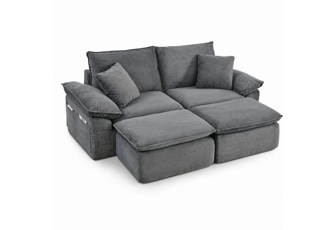 ANYSUN 2-Sitzer Chaiselongue-Sessel Grau Cord mit Ottomane - Bild 2