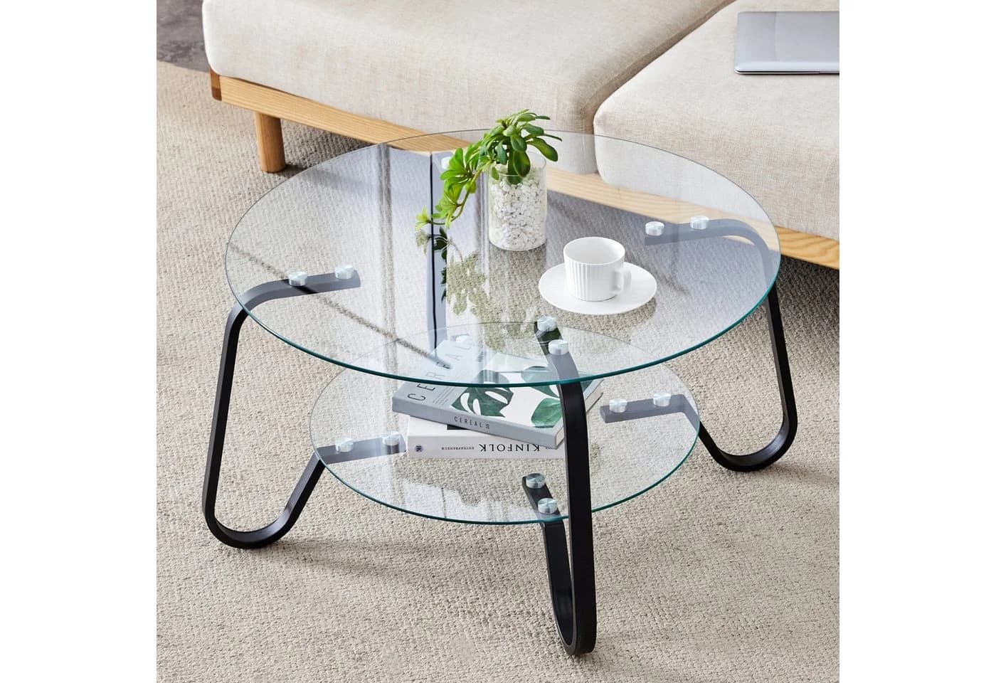 ANYSUN Couchtisch Glas Rund 80cm Silber Metallrahmen - Bild 2