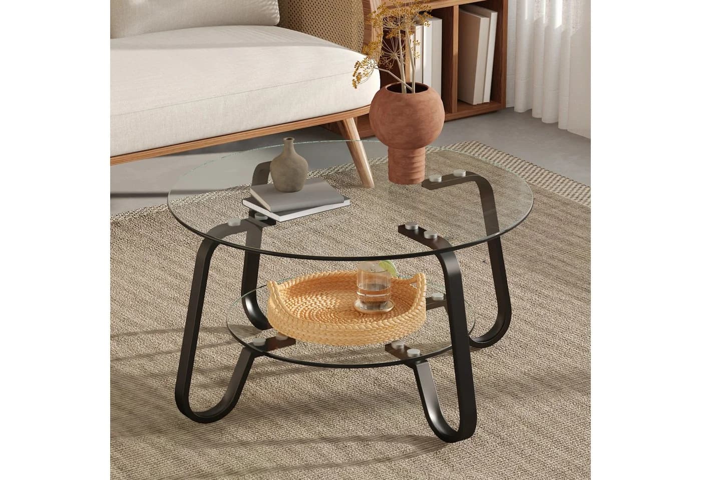 ANYSUN Couchtisch Glas Rund 80cm Silber Metallrahmen - Bild 3