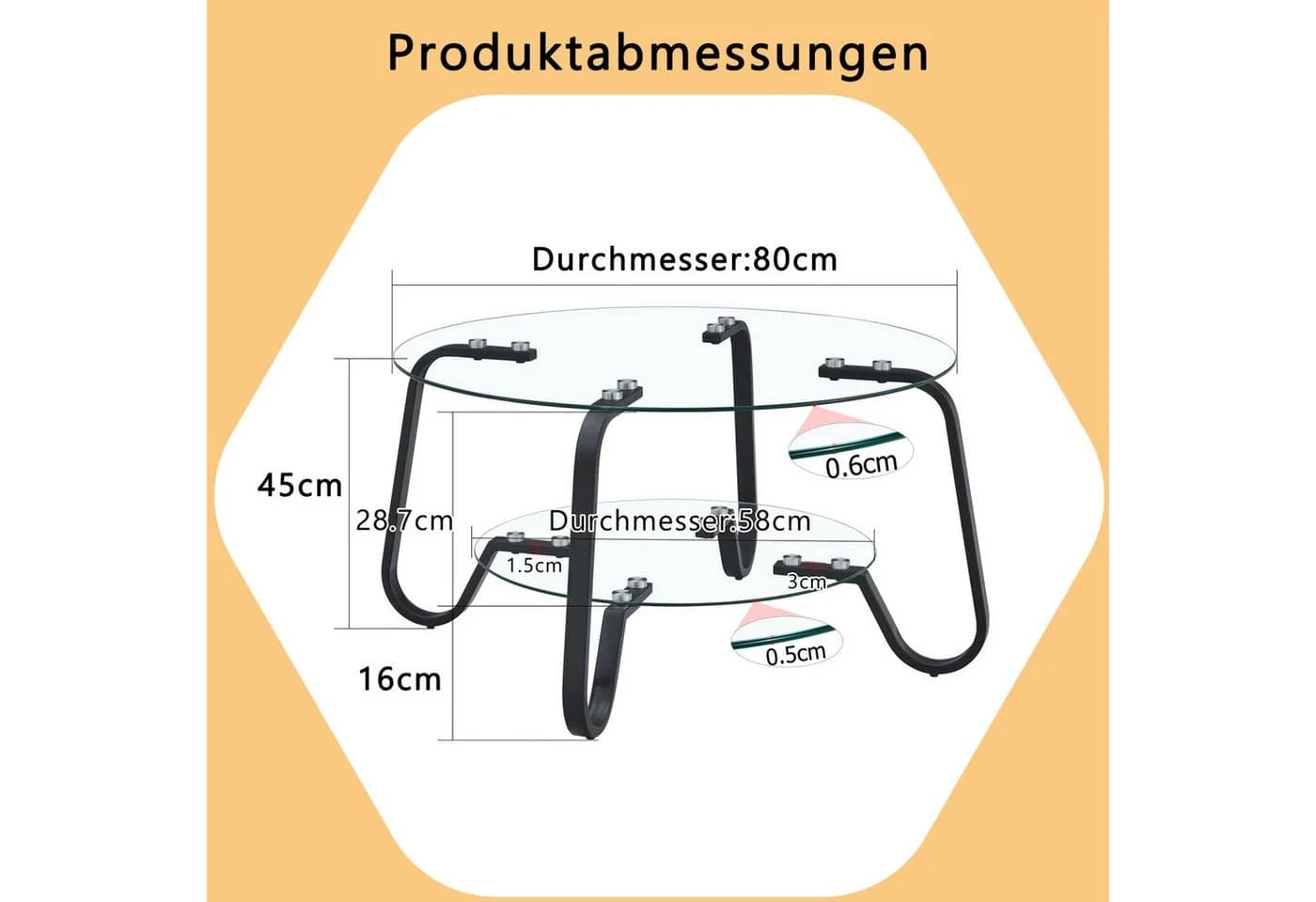 ANYSUN Couchtisch Glas Rund 80cm Silber Metallrahmen - Bild 4