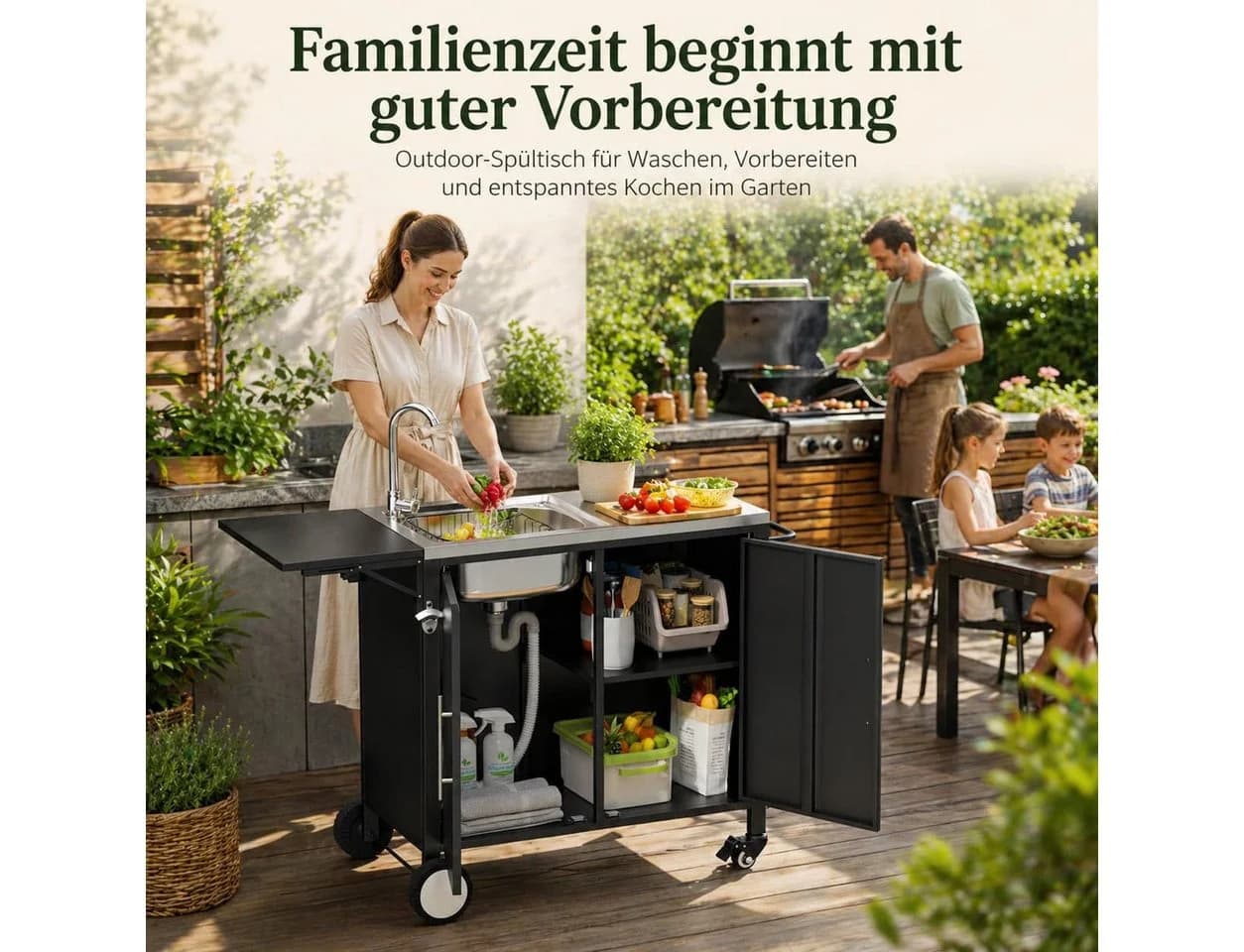 ANYSUN Grillablagetisch mit Spüle Edelstahl Schwarz - Bild 2