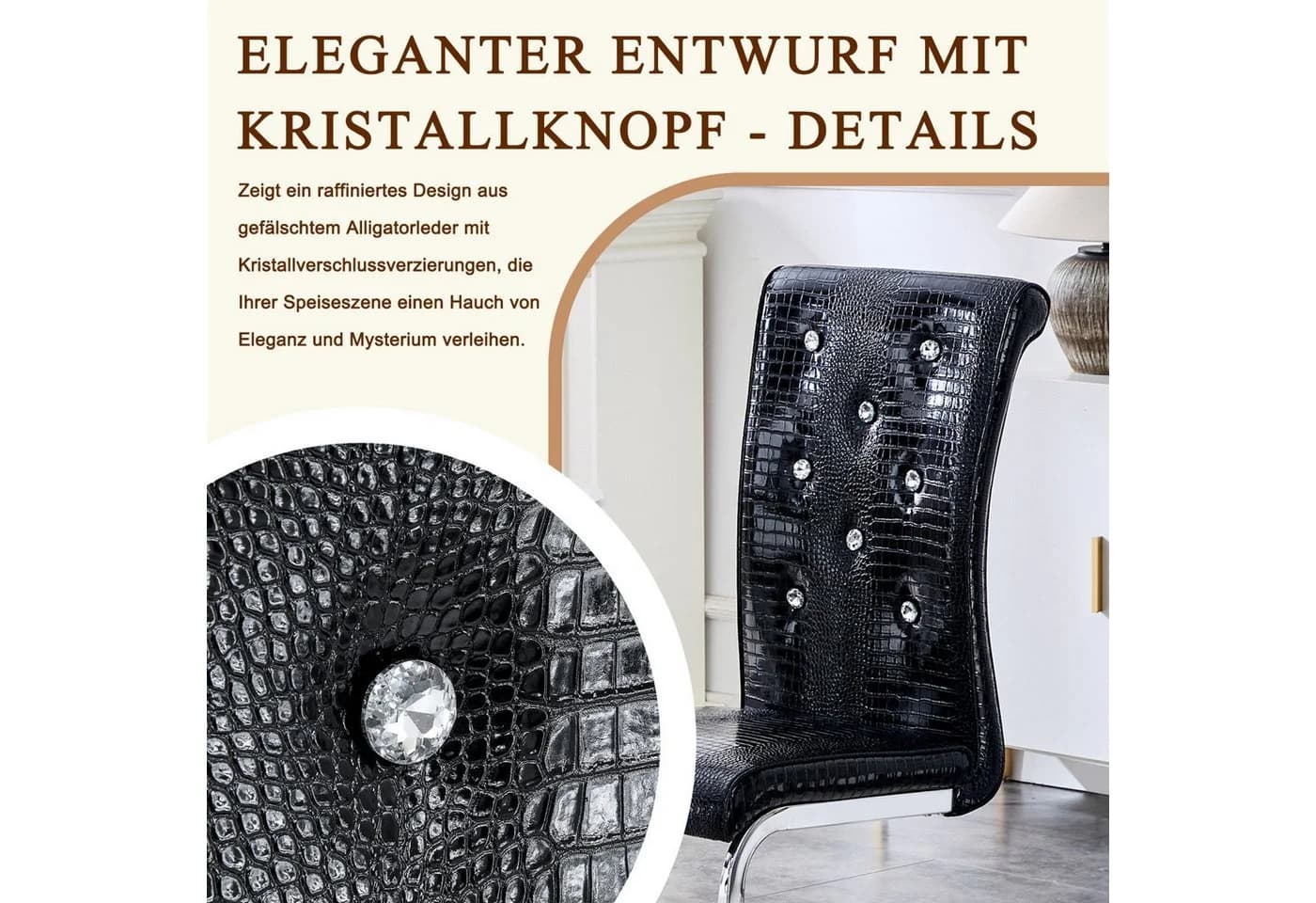 ANYSUN Esszimmerstuhl 2er Set Weiß Kunstleder mit Kristallknöpfen - Bild 5