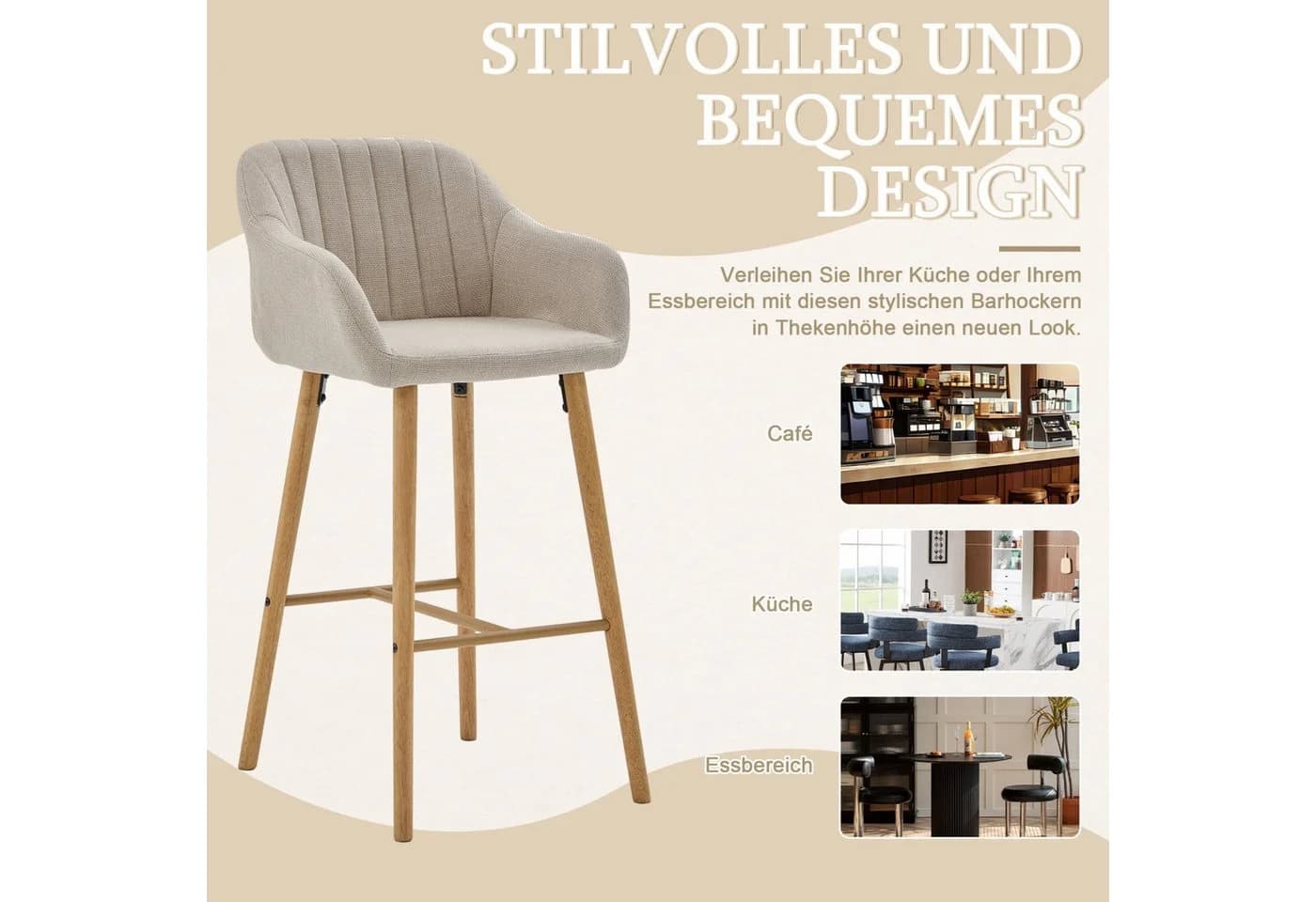 ANYSUN Barhocker 2er Set mit Fußstütze und hoher Rückenlehne Beige - Bild 5