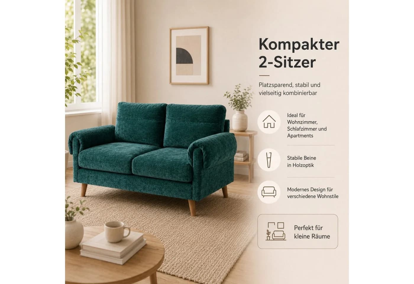 ANYSUN 2-Sitzer Sofa Chenille Grün Modern - Bild 4