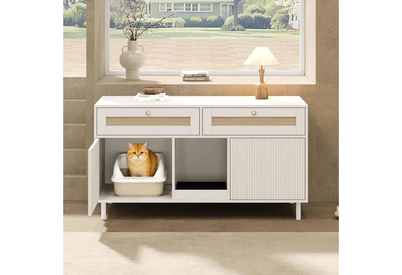 ANYSUN Mehrzweckschrank Katzentoilettenschrank Weiß mit Doppeltür