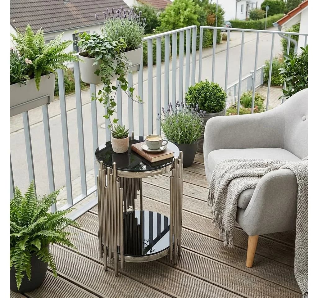 ANYSUN Runder Couchtisch Glas Edelstahl Schwarz Silber Modern - Bild 5