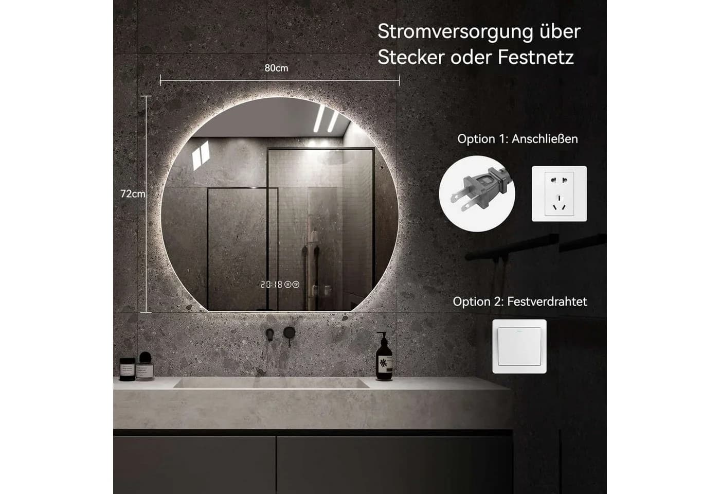 ANYSUN Runder LED Wandspiegel 80 cm Silber Touch Anti-Beschlag - Bild 4