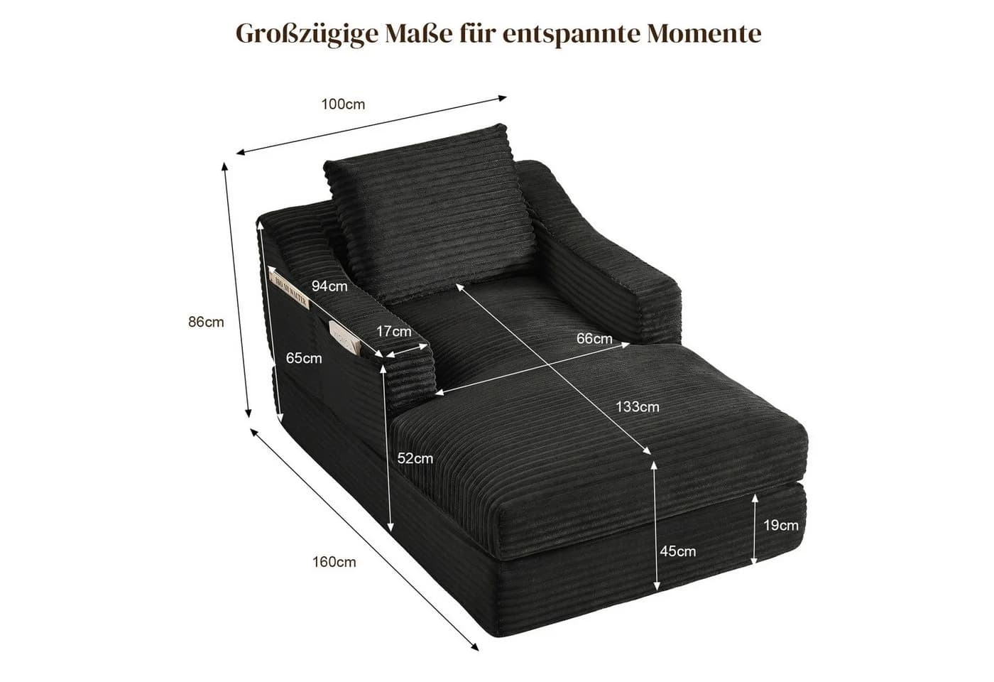 ANYSUN Cord-Schlafsofa Schwarz 2-in-1 Bodensofa mit Schaumstoffpolsterung - Bild 3